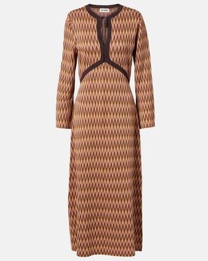 RIXO London Pamela Jacquard Midi Dress - Brown