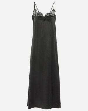 Co. Lace-Trimmed Silk Satin Slip Dress - Black