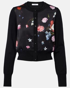 Erdem Floral Printed Cropped Wool Cardigan - Black