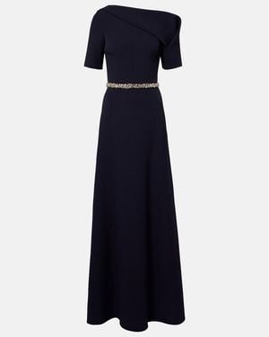 Safiyaa Stephanie Embellished Draped Crepe Gown - Blue