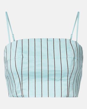STAUD Federico Striped Cotton-Blend Crop Top - Blue