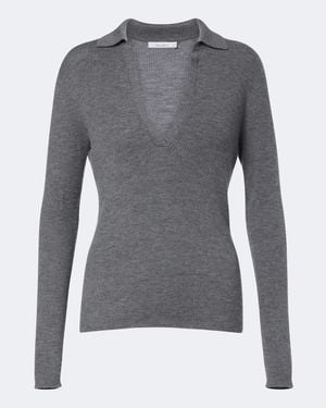 Max Mara Ribbed-Knit Cashmere Polo Jumper - Grey