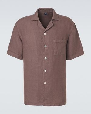 Fedeli Linen Bowling Shirt - Brown