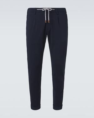 Eleventy Cotton-Blend Slim Trousers - Blue