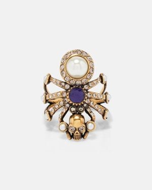 McQueen Ring Spider Mit Kristallen Und Zierperlen - Weiß