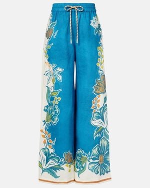ALÉMAIS Luda Floral Linen Palazzo Pants - Blue