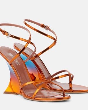 Paris Texas Nina 105 Mirrored Leather Wedge Sandals - Orange