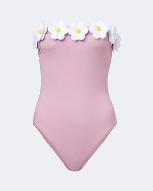 Karla Colletto Juliet Floral-Applique Bandeau Swimsuit - Purple
