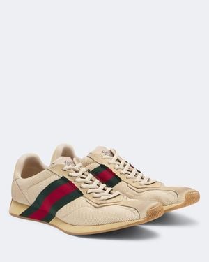 Gucci Tempo Suede-Trimmed Trainers - Natural