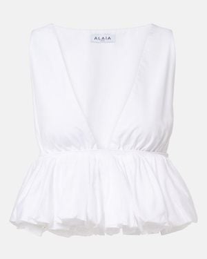 Alaïa Peplum Cotton Top - White