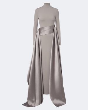 Solace London Olivia Satin-Trimmed Crepe Gown - Grey