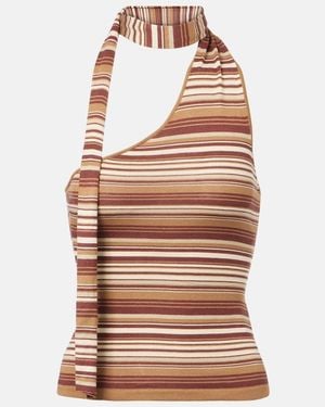 AYA MUSE Scarf-Detail Knitted Silk-Blend Top - Brown