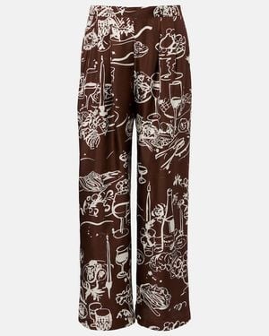 Asceno Isola Printed Silk Twill Wide-Leg Pants - Brown