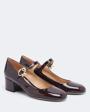 Gianvito Rossi Mary Ribbon Patent Leather Mary Jane Pumps - Brown