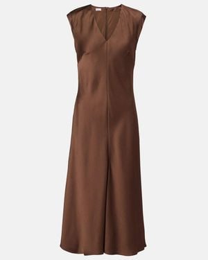 Brunello Cucinelli Robe Midi Monili En Satin - Marron