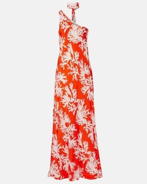 Alexandra Miro Odetta Scarf-Detail One-Shoulder Gown - Red