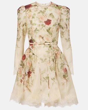 Zimmermann Hypnotic Silk Linen Lace Trim Mini Dress - Natural