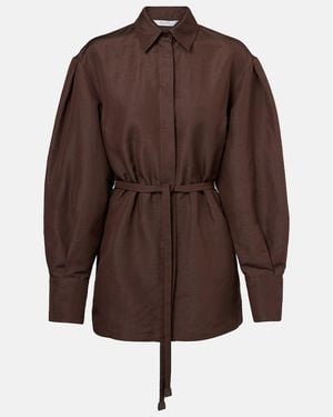 Max Mara Affari Belted Linen And Silk Shirt - Brown