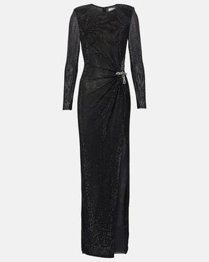 Self-Portrait Crystal-Embellished Mesh Maxi Dress - Black