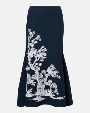 Erdem Asymmetric Printed Midi Skirt - Blue