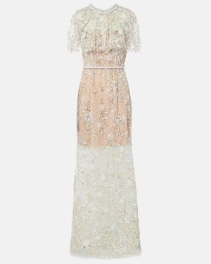 Self-Portrait Embellished Caped Maxi Dress - White