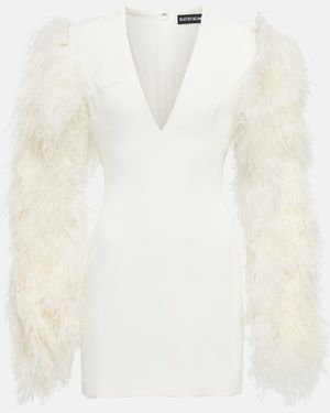 David Koma Feather-Trimmed Cady Minidress - White