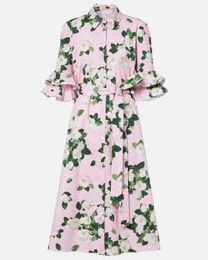Carolina Herrera Belted Floral Cotton-Blend Shirt Dress - White