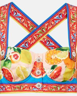 Dolce & Gabbana Taormina Printed Cotton Bra Top - Blue