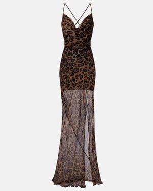 Blumarine Leopard-Print Silk Maxi Dress - Brown