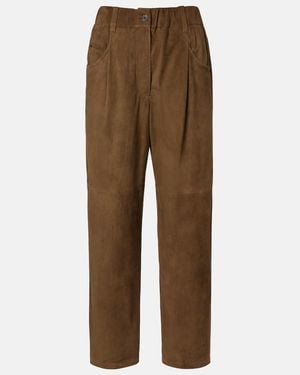 Brunello Cucinelli Monili Suede Straight Trousers - Brown