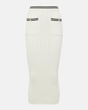 Alessandra Rich Two-tone Cable-knit Cotton Midi Skirt - White