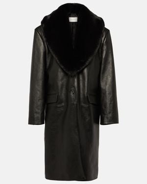 Magda Butrym Faux Fur-Trimmed Leather Coat - Black
