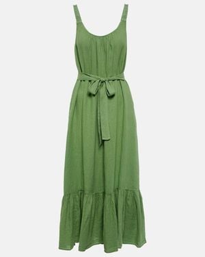Velvet Linen Maxi Dress - Green