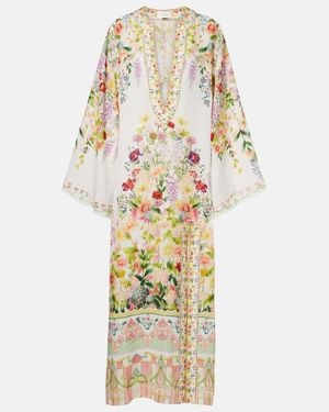 CAMILLA Bedruckter Kaftan Aus Leinen - Mettallic