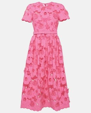 Self-Portrait Cotton-Blend Lace Midi Dress - Pink