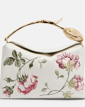 Erdem Bestickte Henkeltasche Bloom Medium Aus Leder - Weiß