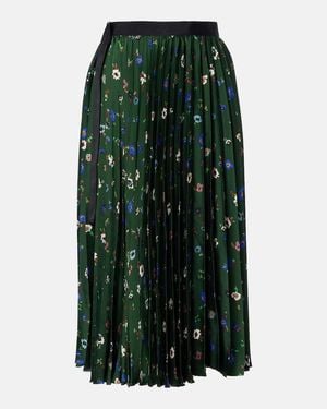 Sacai Floral Plisse Satin Midi Skirt - Green