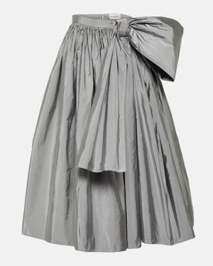 McQueen Bow-Detail Pleated Midi Skirt - Grey