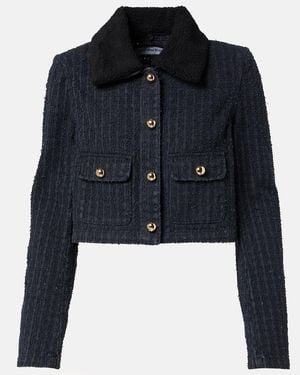 Self-Portrait Embellished Cropped Denim Jacket - Blue