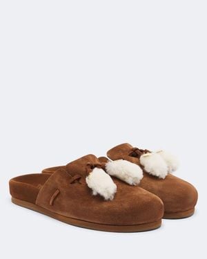Ancient Greek Sandals Lasi Shearling-Trimmed Suede Mules - Brown