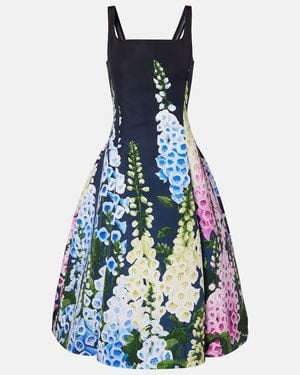 Oscar de la Renta Foxglove-Printed Faille Midi Dress - Blue