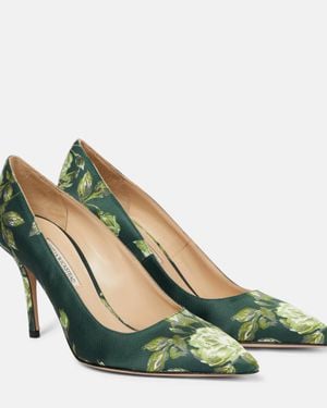Emilia Wickstead Sophia Floral Satin Court Shoes - Green