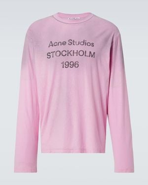 Acne Studios Logo Distressed Cotton And Hemp T-Shirt - Pink