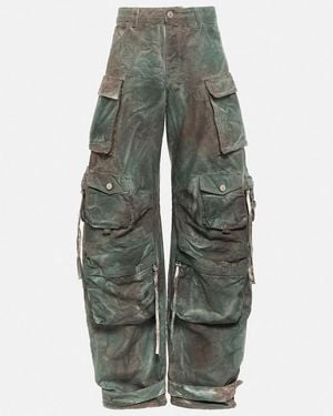 The Attico Fern Oversized Denim Cargo Pants - Gray