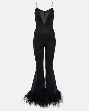 Oséree Feather-Trimmed Jumpsuit - Black
