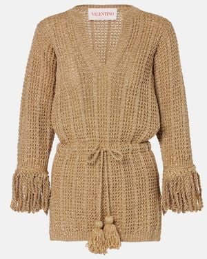 Valentino Open-Knit Lame Minidress - Natural