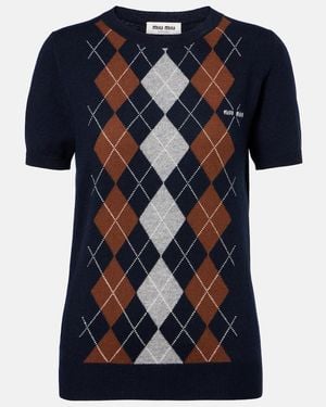 Miu Miu Argyle Knitted Cashmere Top - Blue