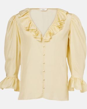 Chloé Ruffled Silk Habutai Blouse - Yellow
