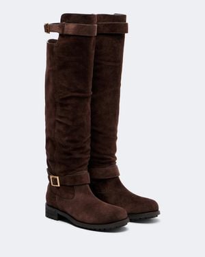 Jimmy Choo Biker Suede Over-The-Knee Boots - Brown