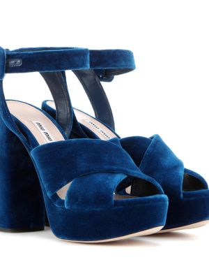 Miu Miu Velvet Platform Sandals - Blue